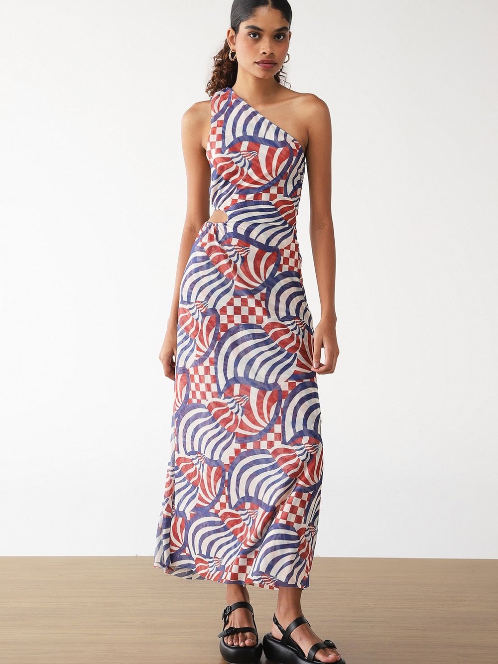 FARM Long Tulle Dress with Graphic Blue Shell Print - Picture 6 of 13